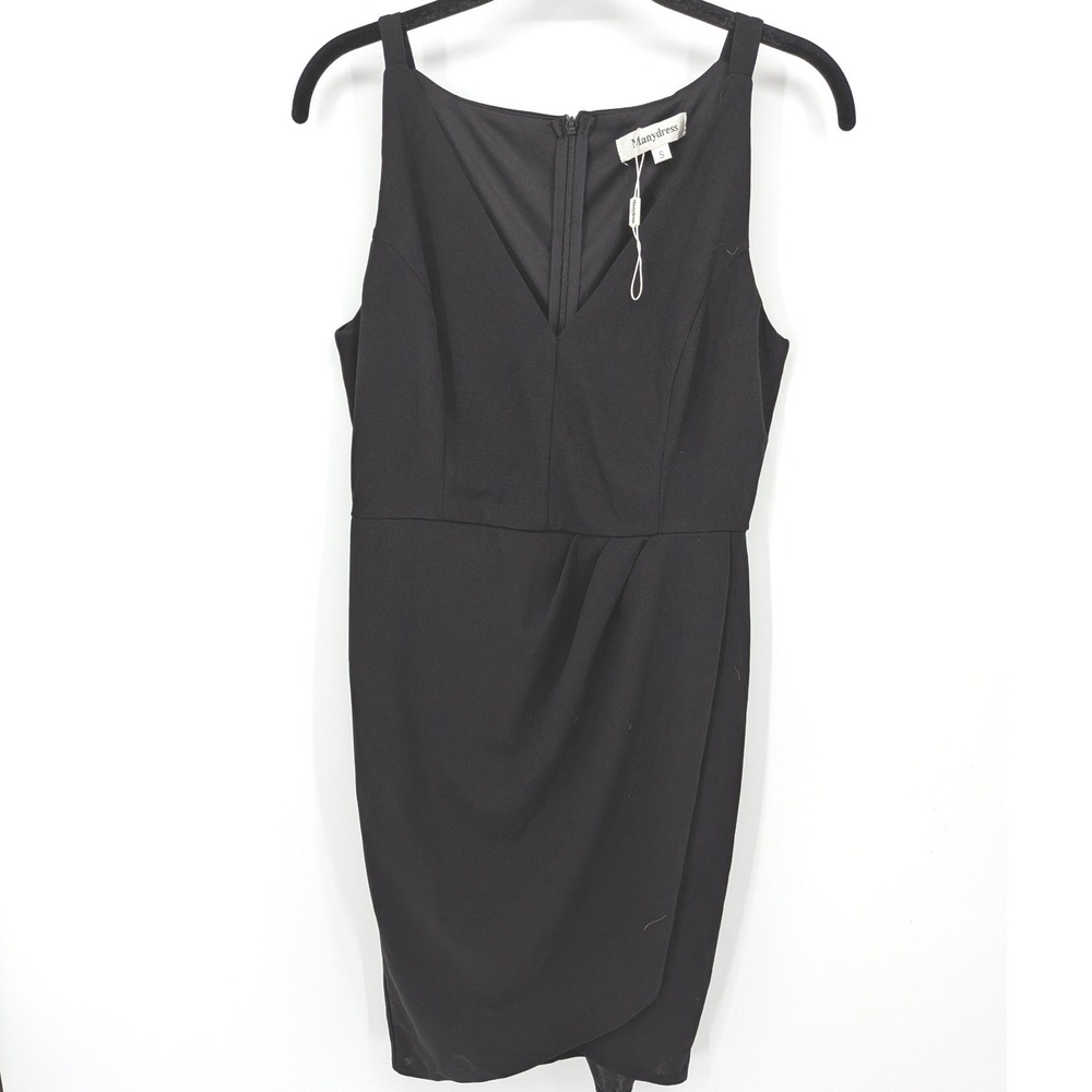 Manydress Dress Womens Small Black Sleeveless V-Neck Faux Wrap Sheath LBD‎